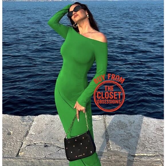 RARE!!! ZARA BLOGGER FAVE!!! Off-Shoulder Fitted Midi Dress NWT 💚 - Picture 13 of 16